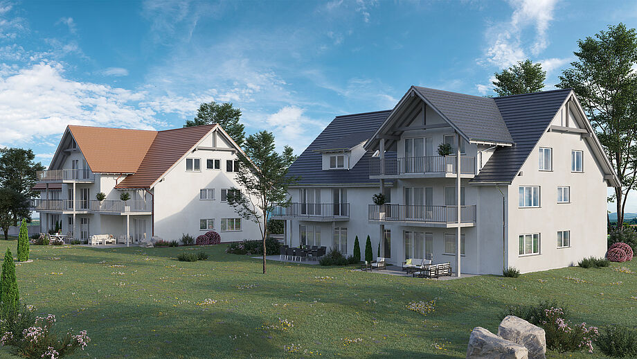 Visualisierung von Mehrfamilienhäusern in klassischem Stil.