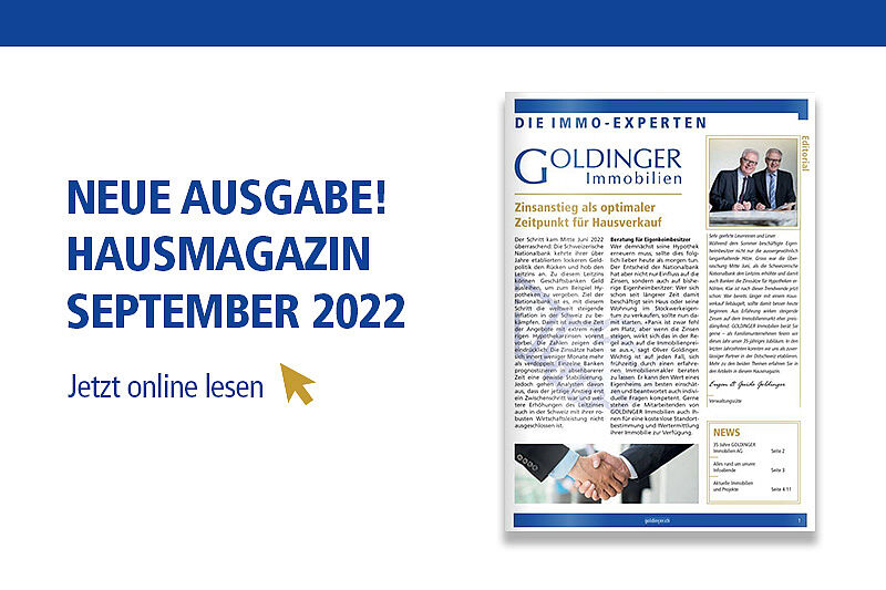 "Neue Ausgabe! Hausmagazin September 2022. Jetzt online lesen." mit Auschnitt von Artikel.