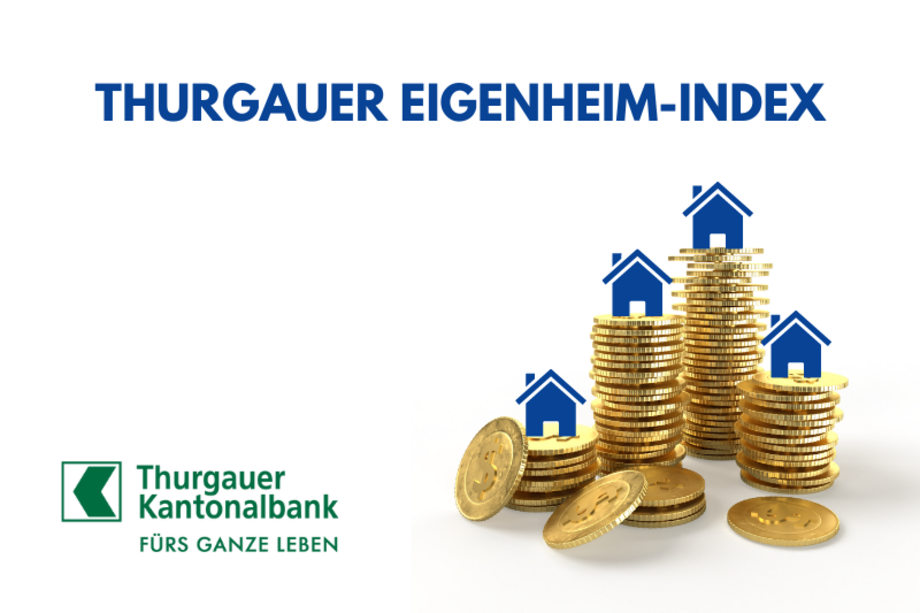 Geldstapel mit Häusern darauf, Überschrift "Thurgauer Eigenheim-Index."